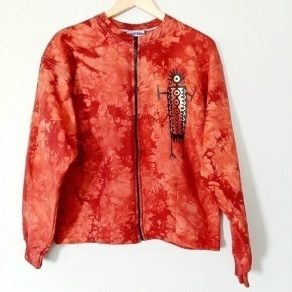 Kokopelli Tie-dye Sweatshirt Full-zip Jacket w/ Tribal print Sz M - Picture 2 of 10